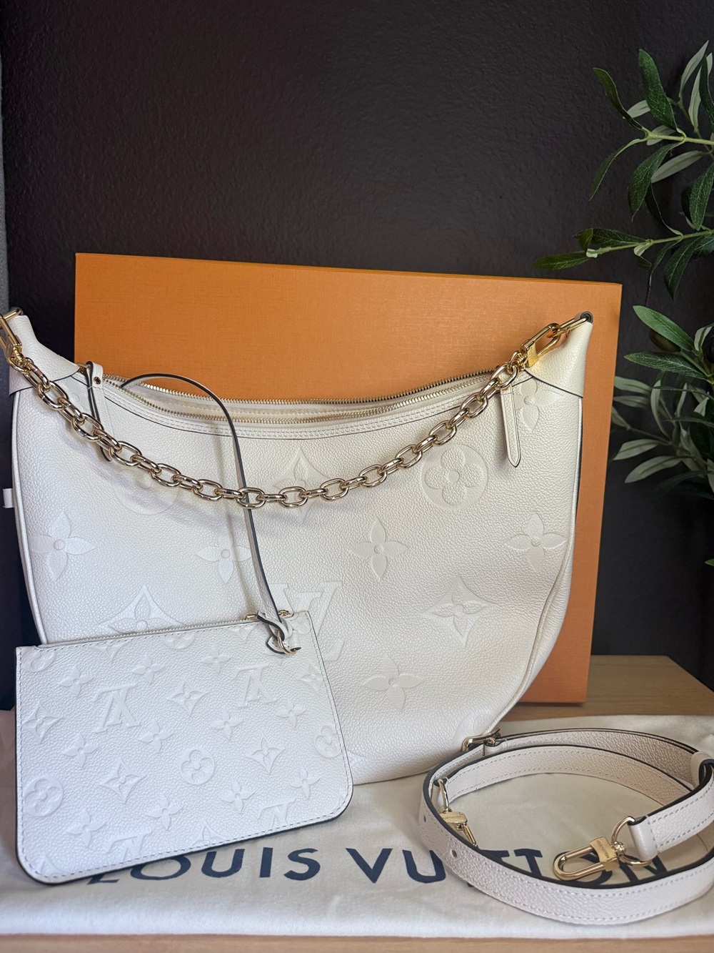 Louis Vuitton Loop Hobo Creme Empreinte Leather Bag + Box & Dust Bag